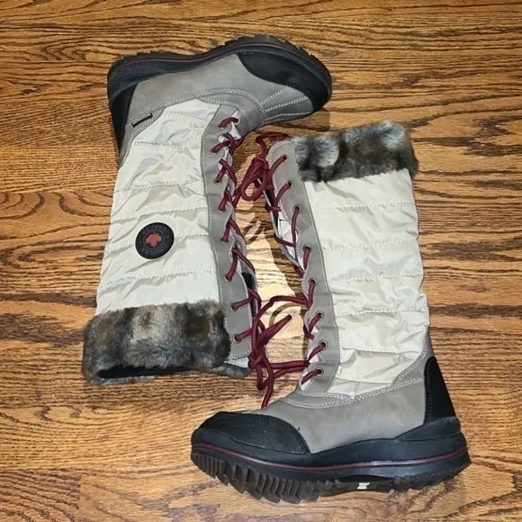 Cougar Canada Cream Beige Waterproof Lace-Up Tall Shaft Snow‎ Winter Boots 6