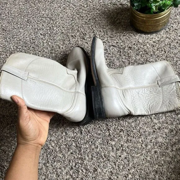COWTOWN Boots Mens Size 8.5 N Light Gray Leather Roper Cowboy Western