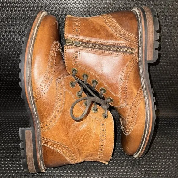 CREVO Chukka Ankle Boots Brown Leather SPEAK EASIER Oxford Wingtip Mens Size 8.5