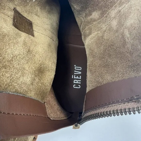 Crevo Tan Brown Clara Ankle Suede Leather Ankle Boots Size 10 Booties