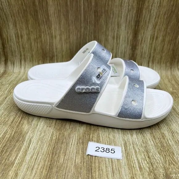 Crocs Classic Croc Glitter II Sandals Men's‎ Size 13 Gray White Slides Shoes NEW