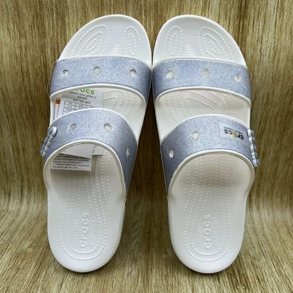 Crocs Classic Croc Glitter II Sandals Men's‎ Size 13 Gray White Slides Shoes NEW