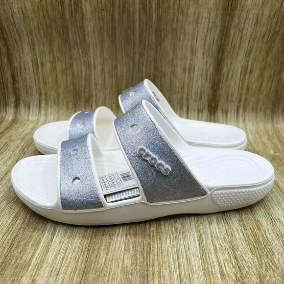 Crocs Classic Croc Glitter II Sandals Men's‎ Size 13 Gray White Slides Shoes NEW