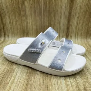 Crocs Classic Croc Glitter II Sandals Men's‎ Size 13 Gray White Slides Shoes NEW
