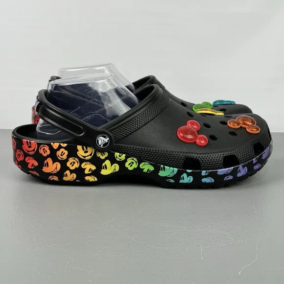 Crocs Classic Disney Rainbow Celebration Clog Shoes Mickey Mouse Jibbitz Mens 11