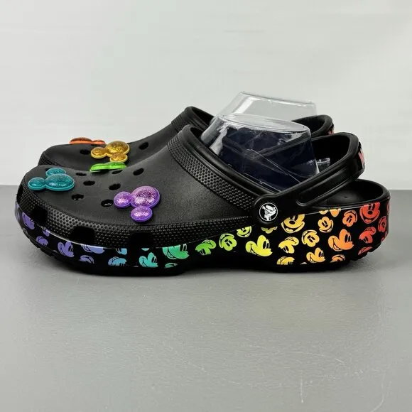 Crocs Classic Disney Rainbow Celebration Clog Shoes Mickey Mouse Jibbitz Mens 11