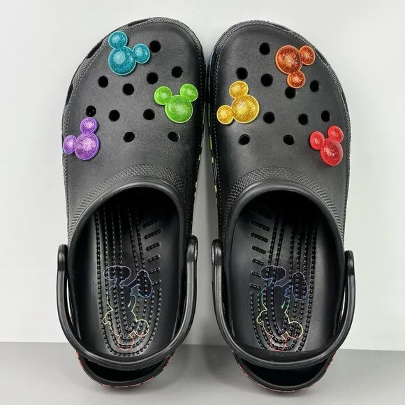 Crocs Classic Disney Rainbow Celebration Clog Shoes Mickey Mouse Jibbitz Mens 11