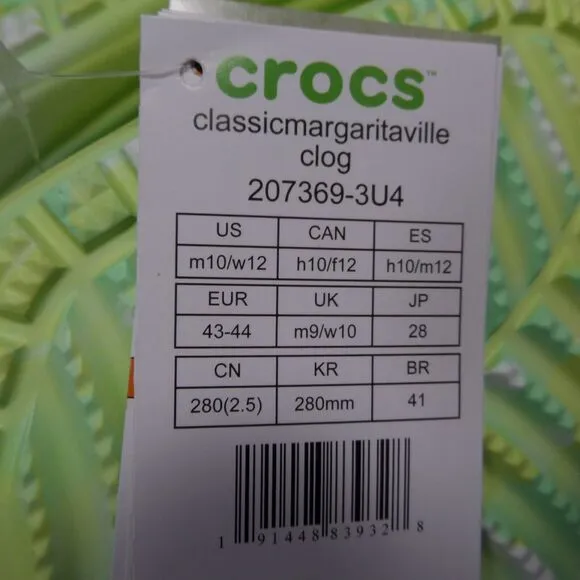 Crocs Classic Margaritaville Clogs Green Men's Size 10 Woman's Size 12 207369