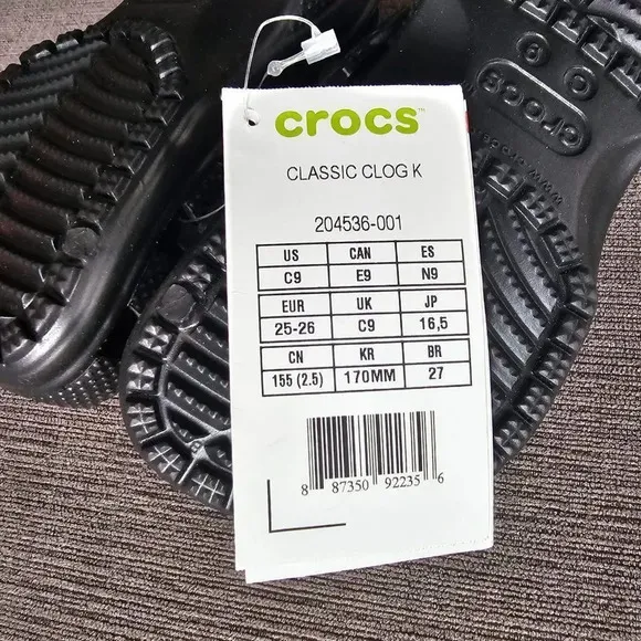 Crocs Kids' Toddler Black Classic Clog Shoes Size 9