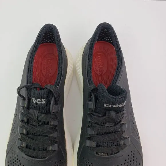 Crocs LiteRide Pacer Womens Size 7 Black White Lace Up Sneaker Shoes 205234