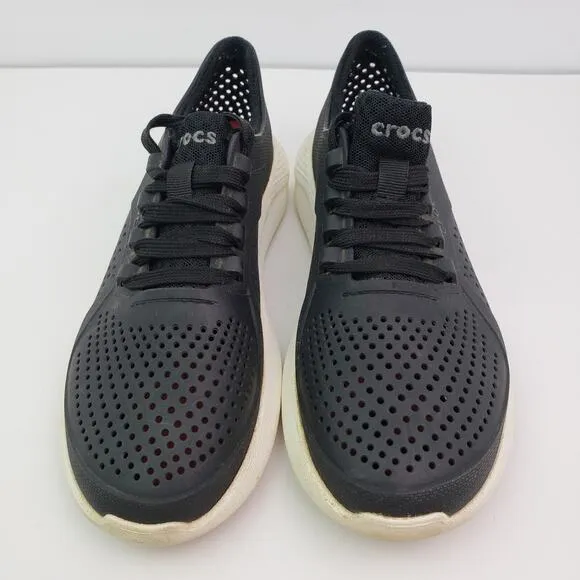 Crocs LiteRide Pacer Womens Size 7 Black White Lace Up Sneaker Shoes 205234