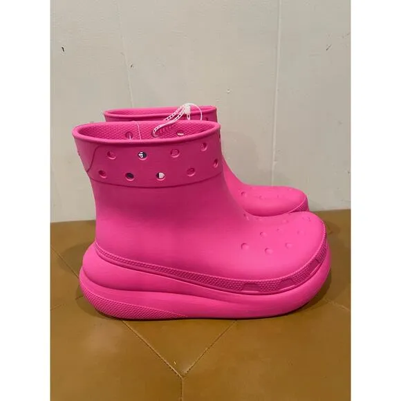 CROCS Womens Classic Crush Rain Boots Pink Platform Comfort Waterproof Size 7