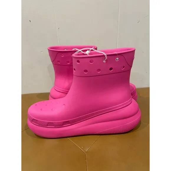 CROCS Womens Classic Crush Rain Boots Pink Platform Comfort Waterproof Size 7