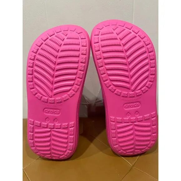 CROCS Womens Classic Crush Rain Boots Pink Platform Comfort Waterproof Size 7