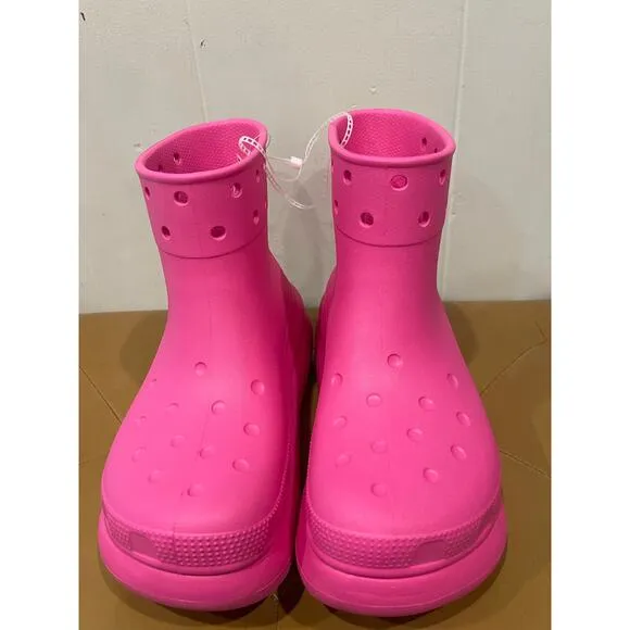 CROCS Womens Classic Crush Rain Boots Pink Platform Comfort Waterproof Size 7