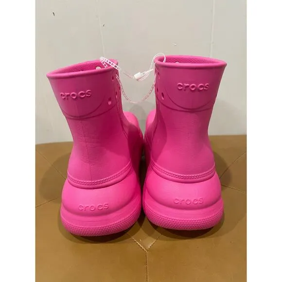 CROCS Womens Classic Crush Rain Boots Pink Platform Comfort Waterproof Size 7