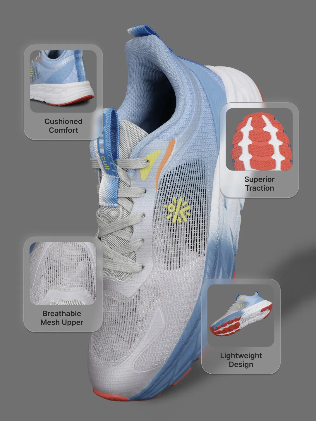 cult Men's Fortis Running Shoes - Grey & Blue