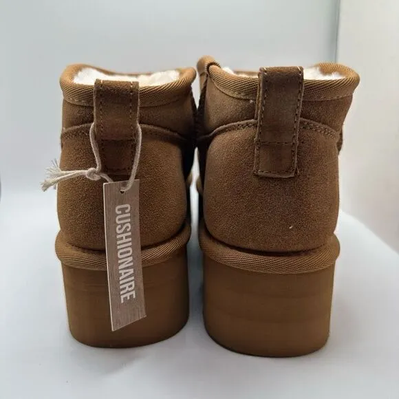 CUSHIONAIRE Women's Genuine Suede pull platform boot  Memory Foam 7 WIDE CHESTNU