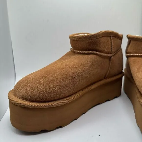 CUSHIONAIRE Women's Genuine Suede pull platform boot  Memory Foam 7 WIDE CHESTNU