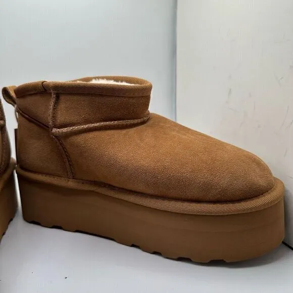 CUSHIONAIRE Women's Genuine Suede pull platform boot  Memory Foam 7 WIDE CHESTNU