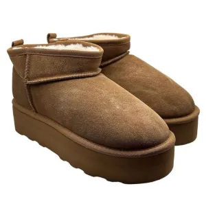 CUSHIONAIRE Women's Genuine Suede pull on platform boot 9.5 WIDE CHESTNUT