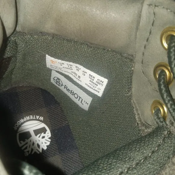 Cutest ever Toddler Timberlands Genuine green Leather just like adults size 8
