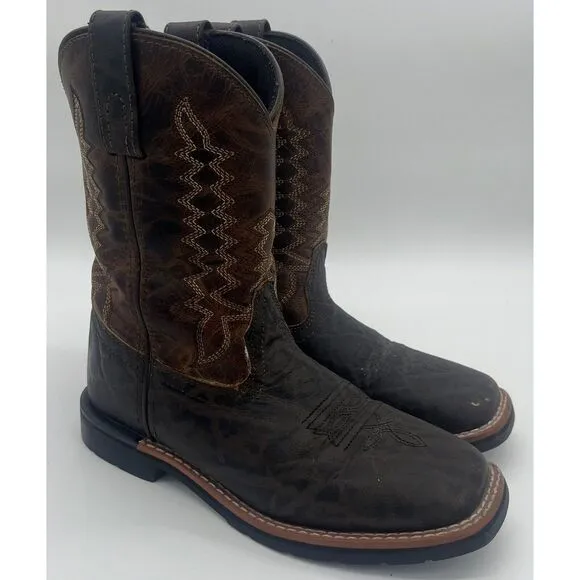 Dan‎ Post Western Brown Leather Buckaroo Stockman Cowboy Boots Youth Size 3 D