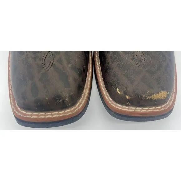 Dan‎ Post Western Brown Leather Buckaroo Stockman Cowboy Boots Youth Size 3 D
