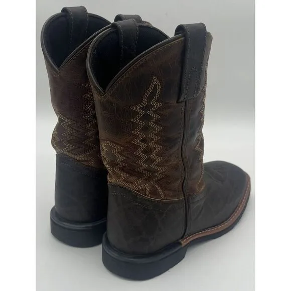 Dan‎ Post Western Brown Leather Buckaroo Stockman Cowboy Boots Youth Size 3 D