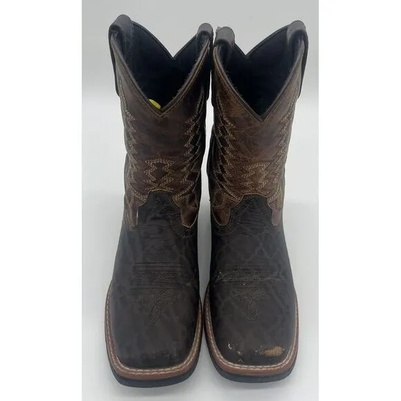 Dan‎ Post Western Brown Leather Buckaroo Stockman Cowboy Boots Youth Size 3 D
