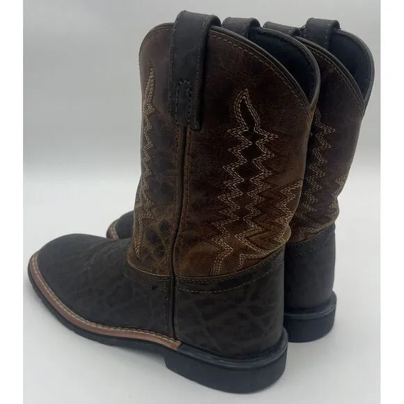 Dan‎ Post Western Brown Leather Buckaroo Stockman Cowboy Boots Youth Size 3 D