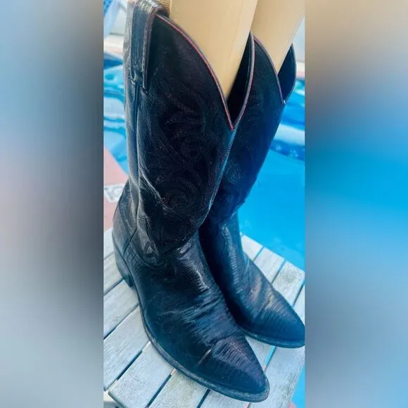 DAN POST LEATHER/LIZARD COWBOY BOOTS MENS SIZE 9.5D