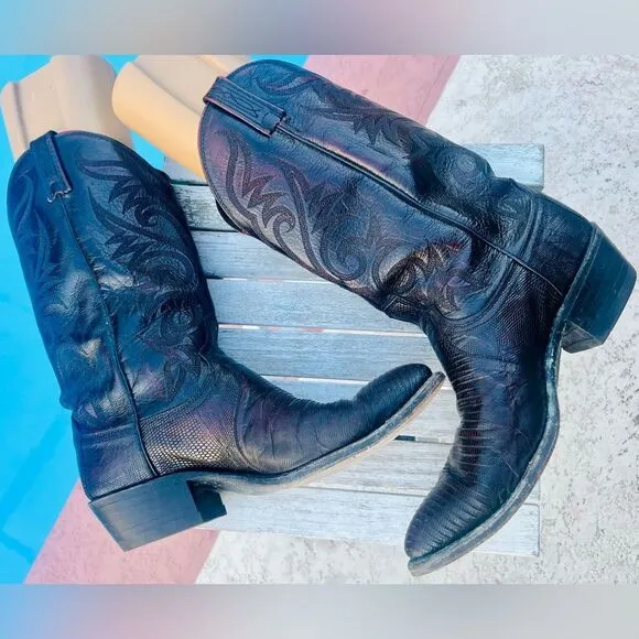 DAN POST LEATHER/LIZARD COWBOY BOOTS MENS SIZE 9.5D