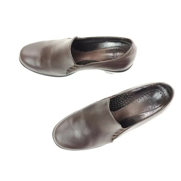 DANSKO 38 US 7.5-8 Raphael Brown Leather Dress Slip On Heel Shoes Side Elastic