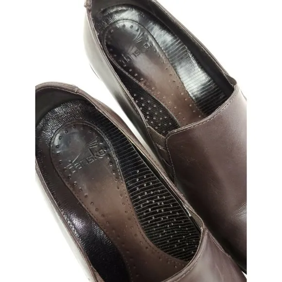 DANSKO 38 US 7.5-8 Raphael Brown Leather Dress Slip On Heel Shoes Side Elastic