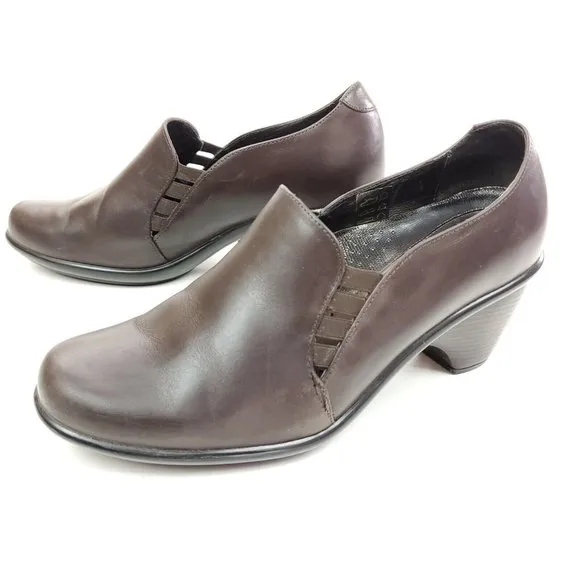 DANSKO 38 US 7.5-8 Raphael Brown Leather Dress Slip On Heel Shoes Side Elastic