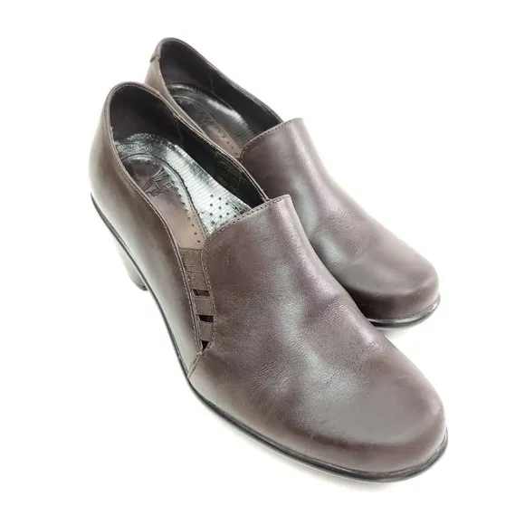 DANSKO 38 US 7.5-8 Raphael Brown Leather Dress Slip On Heel Shoes Side Elastic