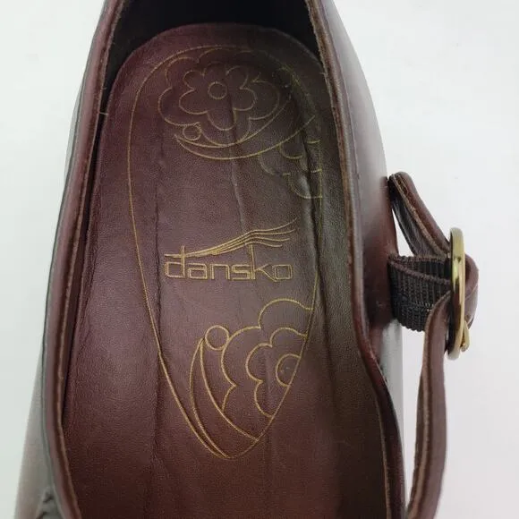 Dansko Becca Womens Size EU 40 US 9.5-10 Brown Leather Mary Jane 3&quot; Clog Shoes