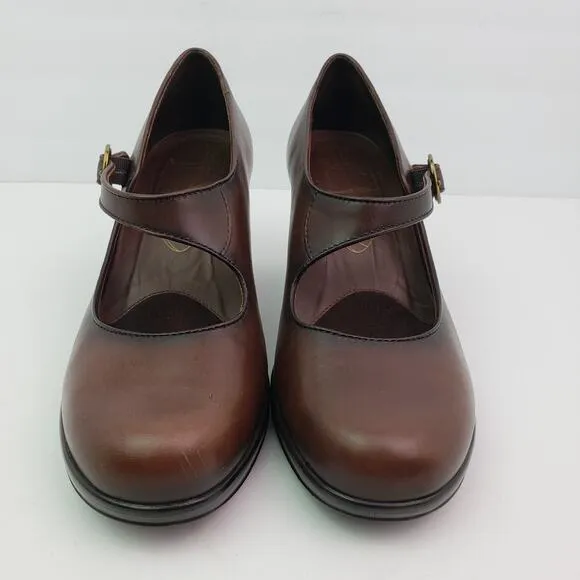 Dansko Becca Womens Size EU 40 US 9.5-10 Brown Leather Mary Jane 3&quot; Clog Shoes