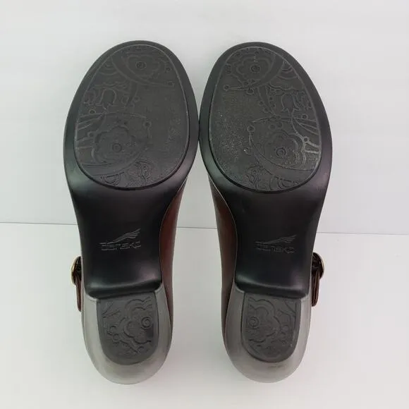 Dansko Becca Womens Size EU 40 US 9.5-10 Brown Leather Mary Jane 3&quot; Clog Shoes