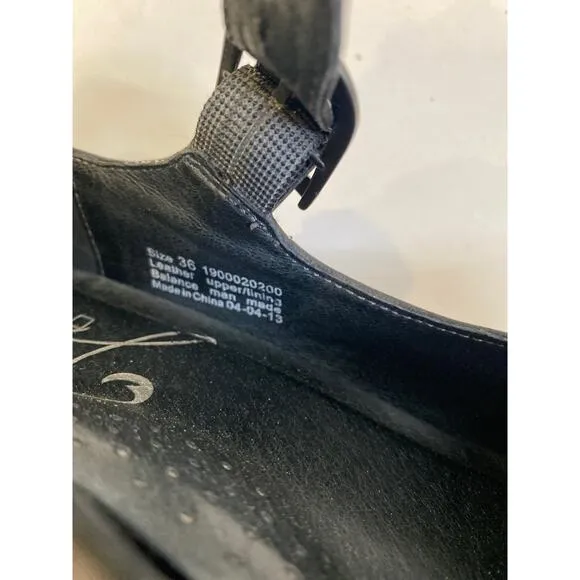 Dansko Black Mary Jane Wedge Heels EUC Sz EU 36 US 6 Strap Buckle Studs Leather