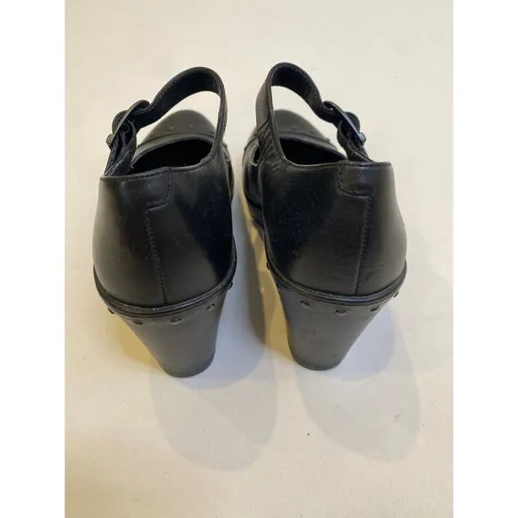 Dansko Black Mary Jane Wedge Heels EUC Sz EU 36 US 6 Strap Buckle Studs Leather