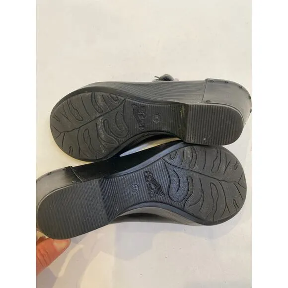 Dansko Black Mary Jane Wedge Heels EUC Sz EU 36 US 6 Strap Buckle Studs Leather