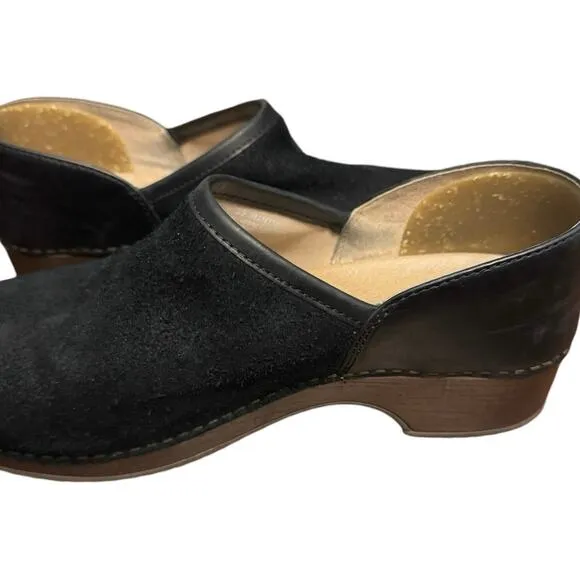 Dansko Brenna Women’s Size 39 US 8.5 Black Burnished Suede Casual Clogs Shoes