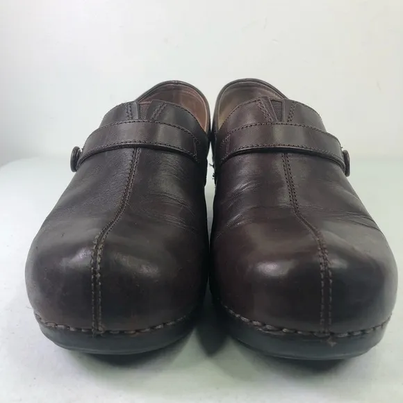 Dansko Brown Leather Slip On Clog Mule Shoes Size 11.5-12