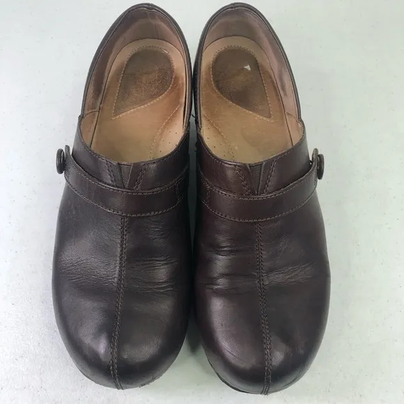 Dansko Brown Leather Slip On Clog Mule Shoes Size 11.5-12