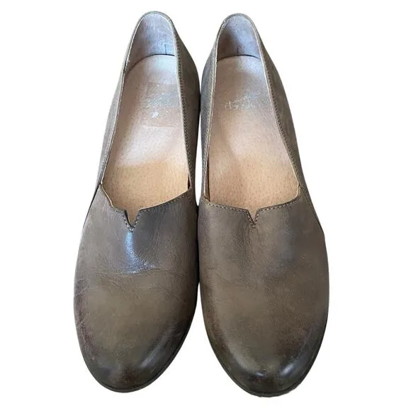 Dansko Liliana Leather Women's Brown Slip-On Wedge Shoes size 40 size 10