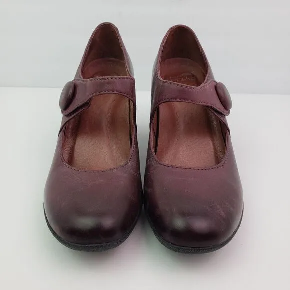 Dansko Page Womens Size EU 40 US 9.5-10 Red Leather 2.5&quot; Heel Mary Jane Shoes