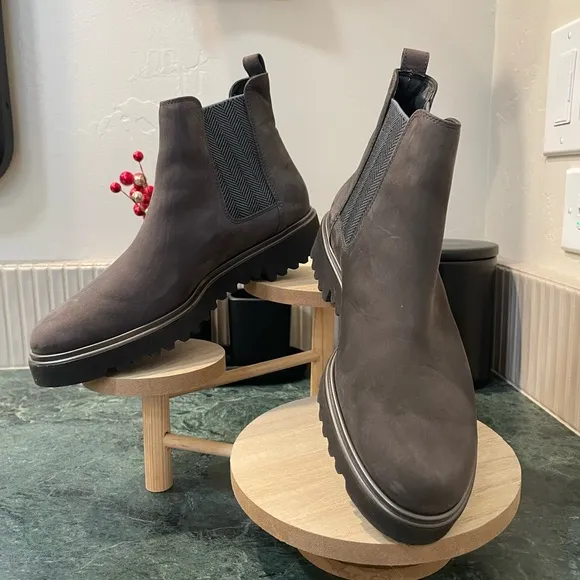 Dark Gray Chelsea Boots with Suede Upper and Elastic Panels