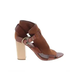 Derek Lam 10 Crosby Open Toe Leather Suede Cognac Brown Chunky Heels Size 10 EUC